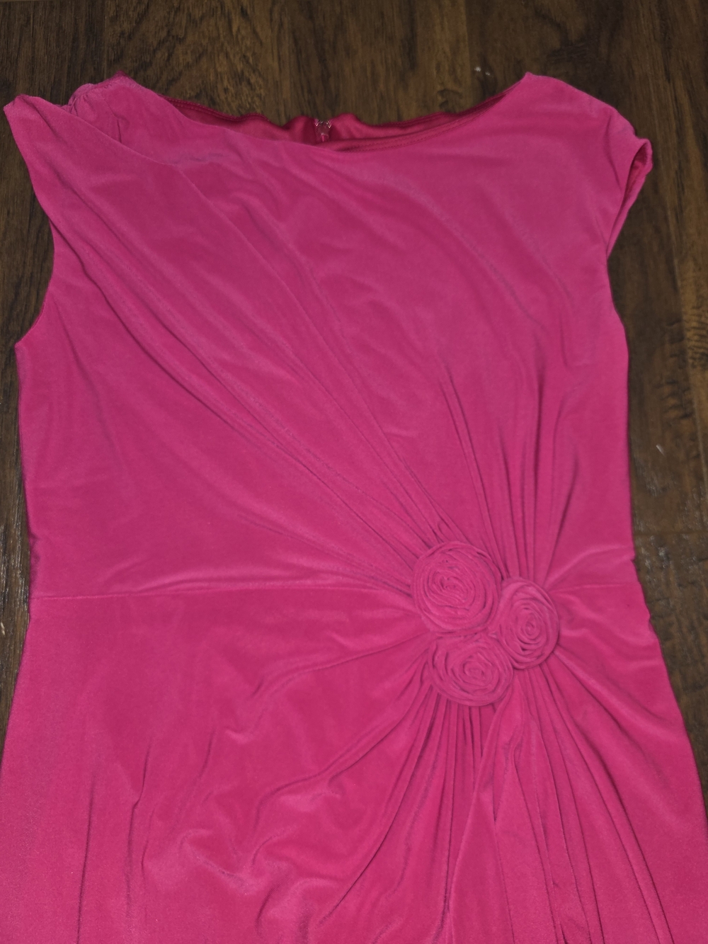 Evan Picone Fuchsia Gathered-Waist Sheath Wedding Guest Dress - Picture 4 of 7